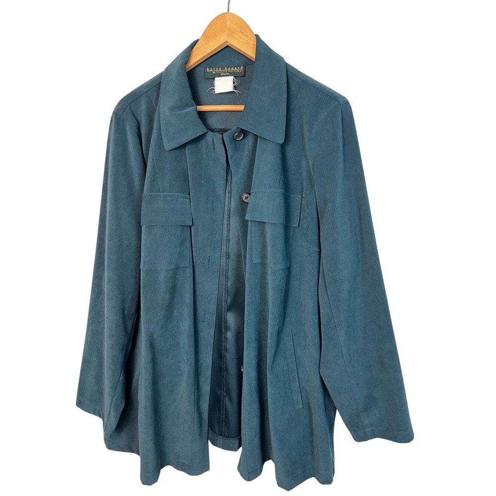 Harvé Benard Emerald Green Suede Military Blazer Jacket for Women‎ Size 16W VTG